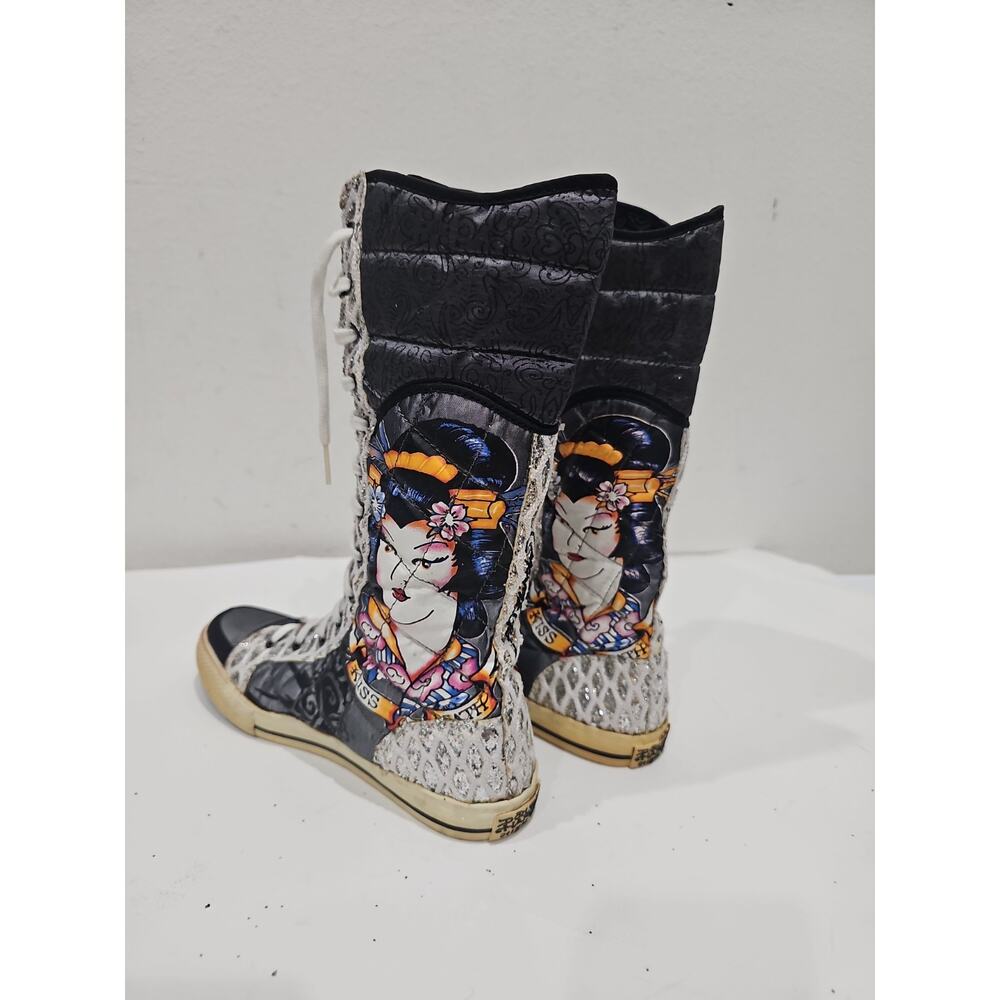 Ed Hardy Hi Top Sneakers Size 7 Japanese Print - Picture 10 of 12